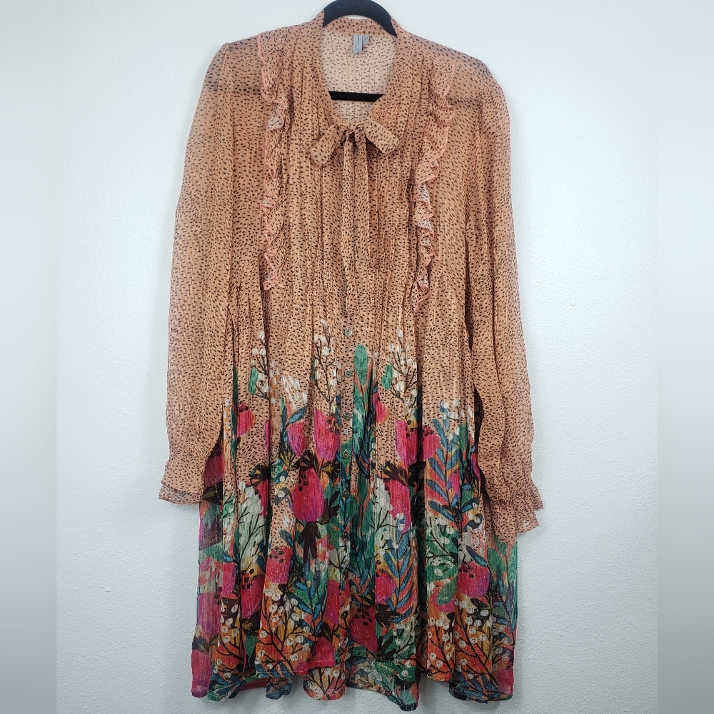Anthropologie Bl^nk Eirena Spotted & Floral Petite Button Front Shirt Dress XSP